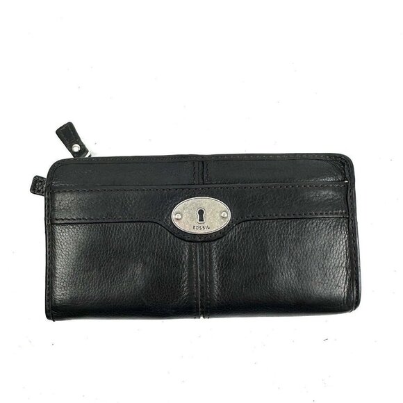 Fossil Maddox Wallet Black Leather3/4 Zip Around Clutch Organizer - Picture 1 of 9